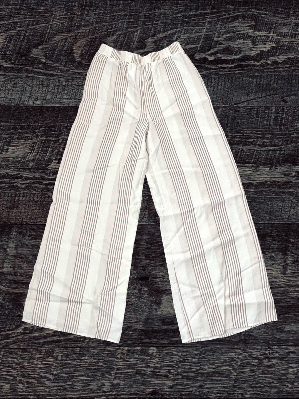 Sage White and Tan Striped Wide-Leg Pants